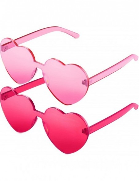 Rimless 2 Pieces Heart Shape Rimless Sunglasses Transparent Candy Color Frameless Glasses Love Eyewear - Pink - C418RC2M36Q $...