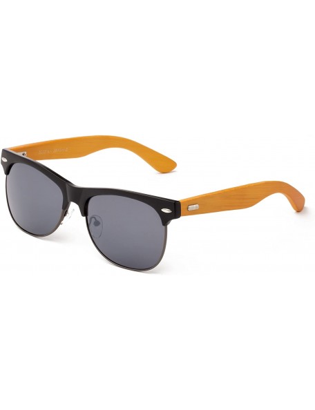 Round "Helix" Vintage Design Fashion Sunglasses Real Bamboo - Matte Black/Gunmetal/Dark Bamboo - CN12M1OD60F $13.49