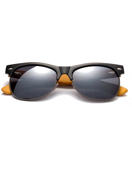 Round "Helix" Vintage Design Fashion Sunglasses Real Bamboo - Matte Black/Gunmetal/Dark Bamboo - CN12M1OD60F $13.49