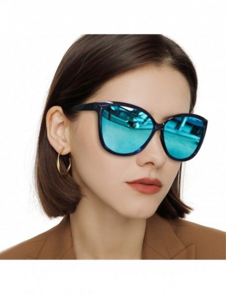 Round Polarized Sunglasses Lightweight Protection - Black Frame/Blue Mirrored Lens - CL19CYMIY6E $18.68