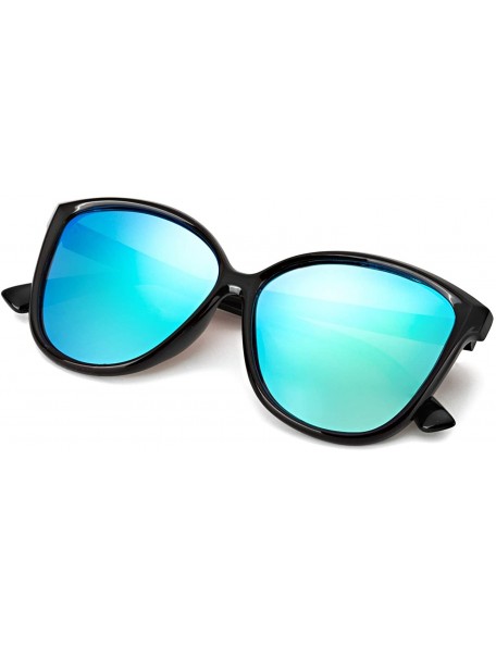 Round Polarized Sunglasses Lightweight Protection - Black Frame/Blue Mirrored Lens - CL19CYMIY6E $18.68