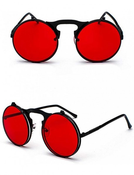 Round Vintage Round Flip Up Sunglasses for Men Women John Lennon Style Circle Sunglasses - Red Lens / Black Frame - CS192QM3T...