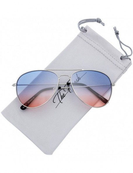 Round Classic Metal Frame Oceanic Color Lens Aviator Sunglasses Gift Box - 1-silver - CC185K6WKHN $22.56