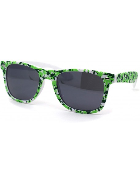 Rectangular Marijuana Pot Leaf Print Hipster Horn Rim Plastic Retro Sunglasses - White Black - C2195UDKGH2 $10.54