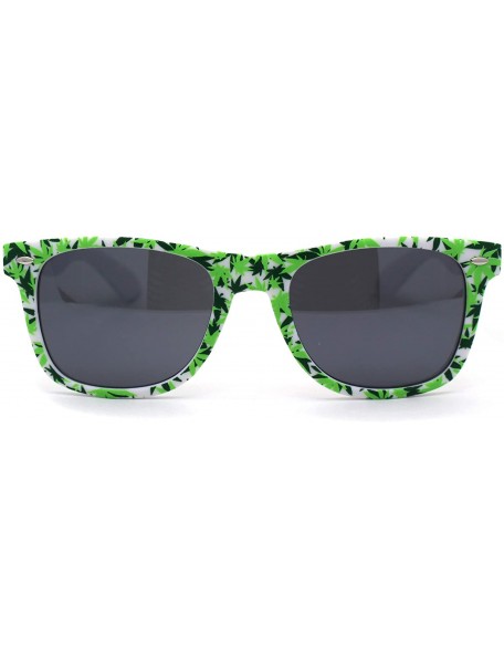 Rectangular Marijuana Pot Leaf Print Hipster Horn Rim Plastic Retro Sunglasses - White Black - C2195UDKGH2 $10.54