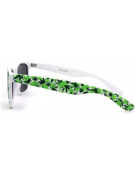 Rectangular Marijuana Pot Leaf Print Hipster Horn Rim Plastic Retro Sunglasses - White Black - C2195UDKGH2 $10.54