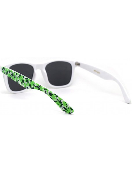 Rectangular Marijuana Pot Leaf Print Hipster Horn Rim Plastic Retro Sunglasses - White Black - C2195UDKGH2 $10.54