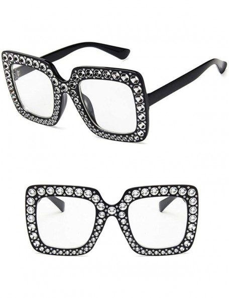 Square Women Fashion Square Frame Rhinestone Decor Sunglasses Sunglasses - Black White - C91902W0920 $14.81