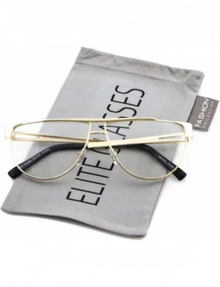 Oversized Classic Vintage Retro Style Clear Lens Eye Glasses Gold Metal Fashion Frame - CS182SGKH3Z $7.61