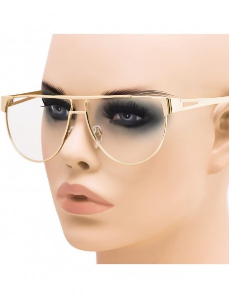 Oversized Classic Vintage Retro Style Clear Lens Eye Glasses Gold Metal Fashion Frame - CS182SGKH3Z $7.61