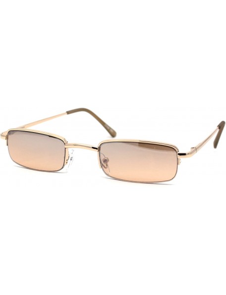 Rectangular Mens Half Metal Rim Dad Shade Small Rectangle Sunglasses - Gold Brown Mirror - C219624IO3W $14.12