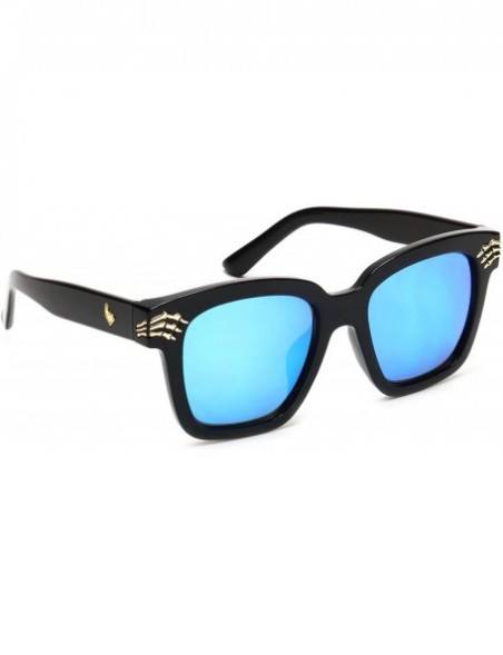 Square Square Punk Sunglasses Men Women Retro Fashion Bold - Black + Blue Mirror Lens - CG18EQ9UX34 $12.18