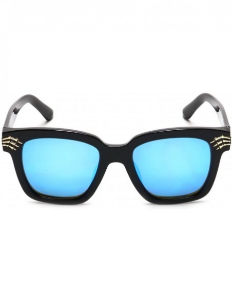 Square Square Punk Sunglasses Men Women Retro Fashion Bold - Black + Blue Mirror Lens - CG18EQ9UX34 $12.18