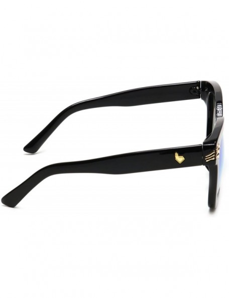 Square Square Punk Sunglasses Men Women Retro Fashion Bold - Black + Blue Mirror Lens - CG18EQ9UX34 $12.18