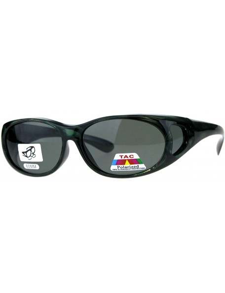 Oval Polarized Lens Fit Over Glasses Sunglasses Womens Oval Frame Dark Print - Green - C618ELNXDMU $16.08