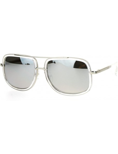 Rectangular Rectangular Double Frame Mobster Style Racer Pilot Sunglasses - Clear Mirror - C712DUJVZGR $15.51