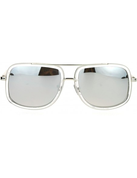 Rectangular Rectangular Double Frame Mobster Style Racer Pilot Sunglasses - Clear Mirror - C712DUJVZGR $15.51