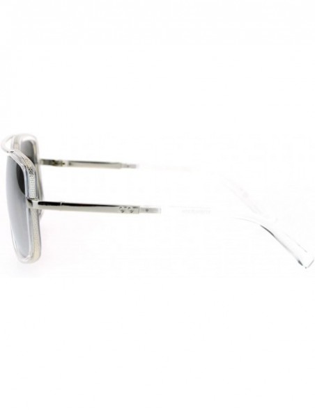 Rectangular Rectangular Double Frame Mobster Style Racer Pilot Sunglasses - Clear Mirror - C712DUJVZGR $15.51