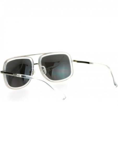 Rectangular Rectangular Double Frame Mobster Style Racer Pilot Sunglasses - Clear Mirror - C712DUJVZGR $15.51