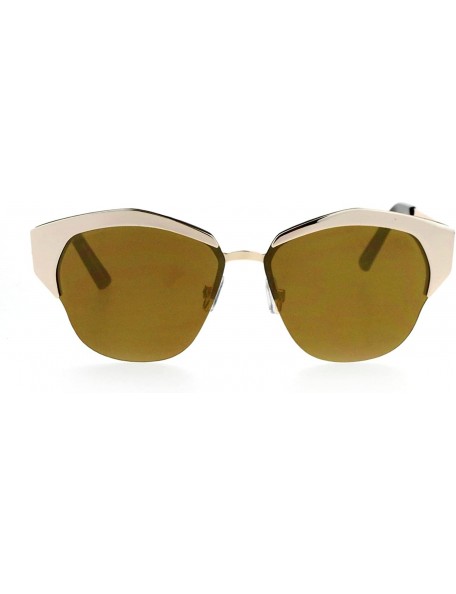 Wayfarer Mirrored Mirror Lens Retro Flat Lens Futuristic Half Horned Rim Sunglasses - All Gold - CE12DI9C5EZ $12.18
