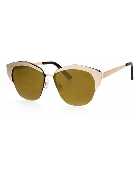 Wayfarer Mirrored Mirror Lens Retro Flat Lens Futuristic Half Horned Rim Sunglasses - All Gold - CE12DI9C5EZ $12.18