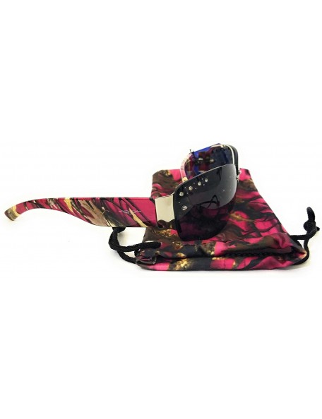 Oval Camo JP Camouflage Western Ladies Womens Sunglasses Drawstring Case Cover - Pink Black Rhinestone - CX18DTGTEWK $16.11