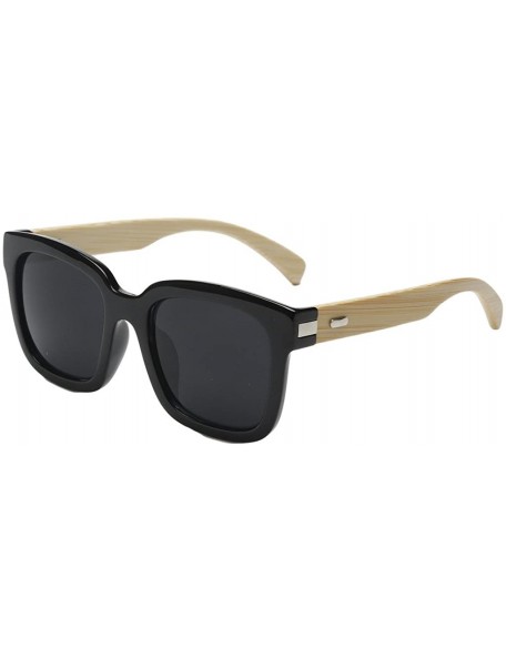 Oversized Wooden Bamboo Square Sunglasses Fashion Classic Retro Designer for Women Men - Black/Black - CC12JRYXHV5 $23.55
