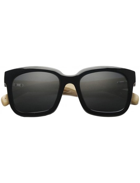 Oversized Wooden Bamboo Square Sunglasses Fashion Classic Retro Designer for Women Men - Black/Black - CC12JRYXHV5 $23.55