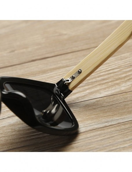 Oversized Wooden Bamboo Square Sunglasses Fashion Classic Retro Designer for Women Men - Black/Black - CC12JRYXHV5 $23.55