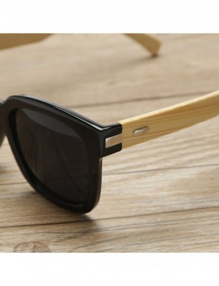 Oversized Wooden Bamboo Square Sunglasses Fashion Classic Retro Designer for Women Men - Black/Black - CC12JRYXHV5 $23.55