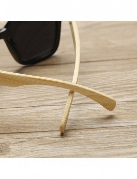 Oversized Wooden Bamboo Square Sunglasses Fashion Classic Retro Designer for Women Men - Black/Black - CC12JRYXHV5 $23.55