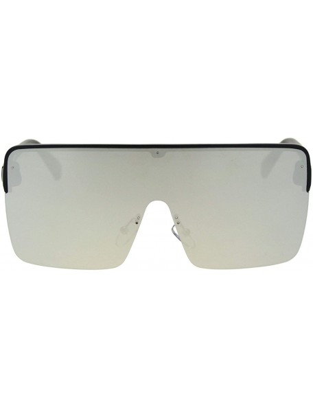 Rectangular Halfrim Oversize Square Rectangular Shield Racer Sunglasses - Matte Black Silver Mirror - CY18S4T4AES $14.31