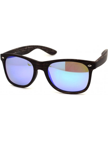 Rectangular Retro Reflective Color Mirror Wood Grain Hipster Horn Rim Sunglasses - Brown Wood Teal Mirror - C918ZWOX7M5 $10.60