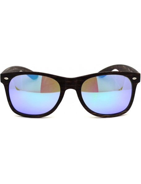 Rectangular Retro Reflective Color Mirror Wood Grain Hipster Horn Rim Sunglasses - Brown Wood Teal Mirror - C918ZWOX7M5 $10.60