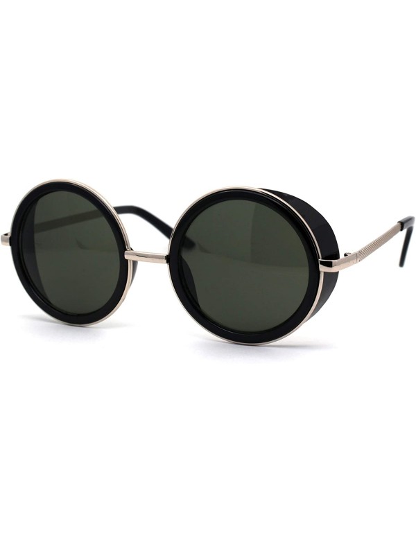 Round Retro Plastic Side Visor Round Circle Lens Double Rim Sunglasses - Black Solid Green - CY1987HWSSI $11.01