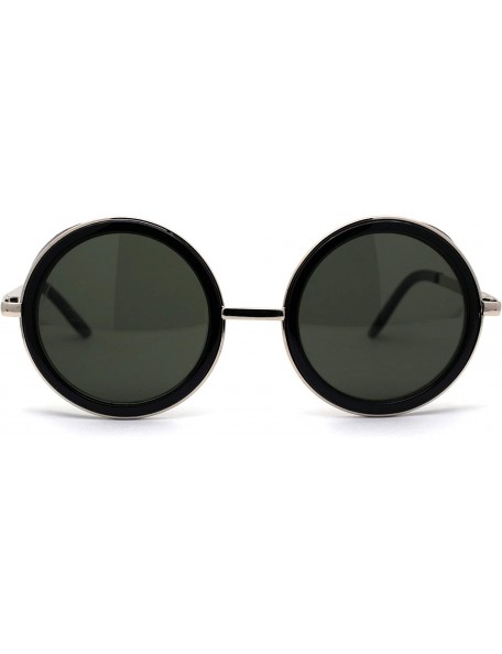 Round Retro Plastic Side Visor Round Circle Lens Double Rim Sunglasses - Black Solid Green - CY1987HWSSI $11.01