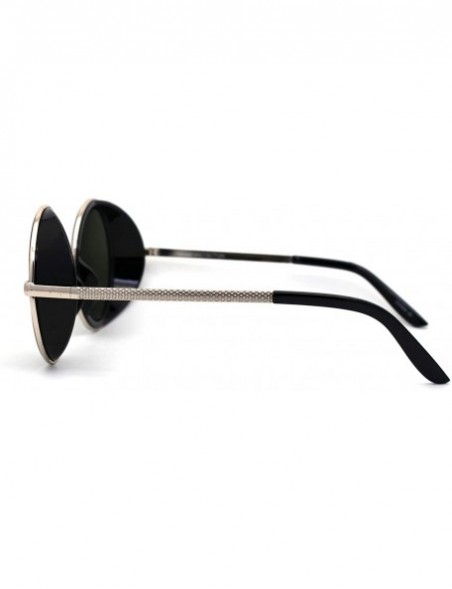 Round Retro Plastic Side Visor Round Circle Lens Double Rim Sunglasses - Black Solid Green - CY1987HWSSI $11.01