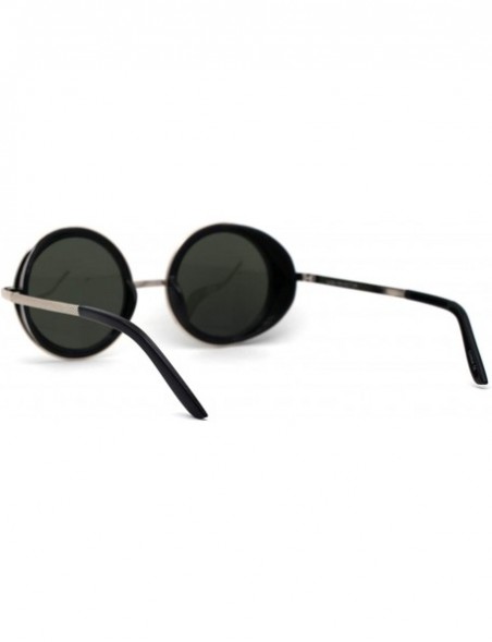 Round Retro Plastic Side Visor Round Circle Lens Double Rim Sunglasses - Black Solid Green - CY1987HWSSI $11.01