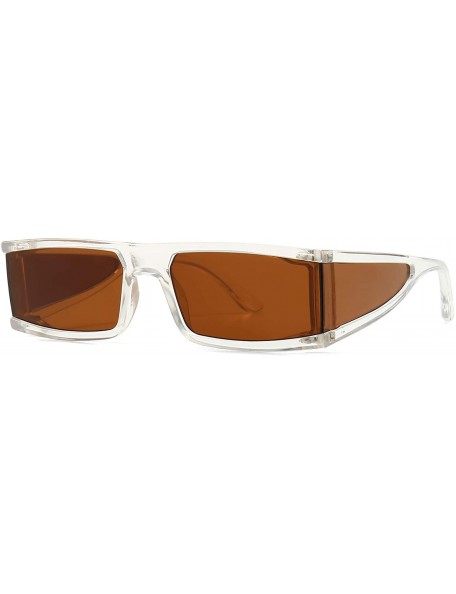 Wrap Small Rectangle Sunglasses Furturistic Rectangular Wrap Around Clout Goggles - White Frame Brown Lens - C41943Q5HGN $21.30