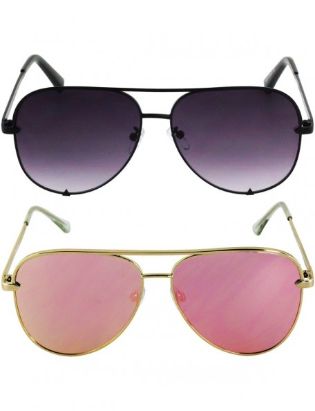 Aviator Designer Sunglasses Oversized Protection - Black/Gradient and Pink - CL18T05RLW0 $20.39