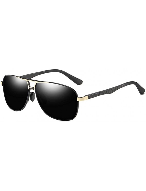 Square Sunglasses Polarized Antiglare Anti ultraviolet Travelling - Golden Frame Black Lens - C818WQY2XR4 $26.29