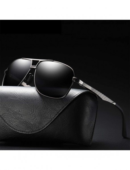 Square Sunglasses Polarized Antiglare Anti ultraviolet Travelling - Golden Frame Black Lens - C818WQY2XR4 $26.29