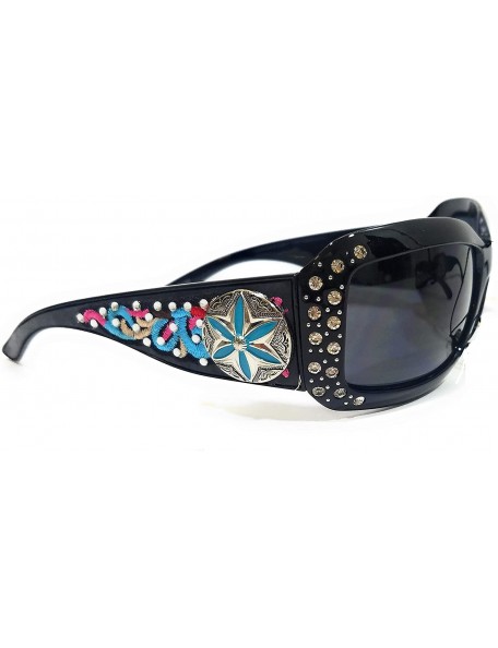 Rectangular Western Ladies Rhinestone Bling Shade Sunglasses + Case - Sand Dollar Black - C4190ZXKY9A $14.75