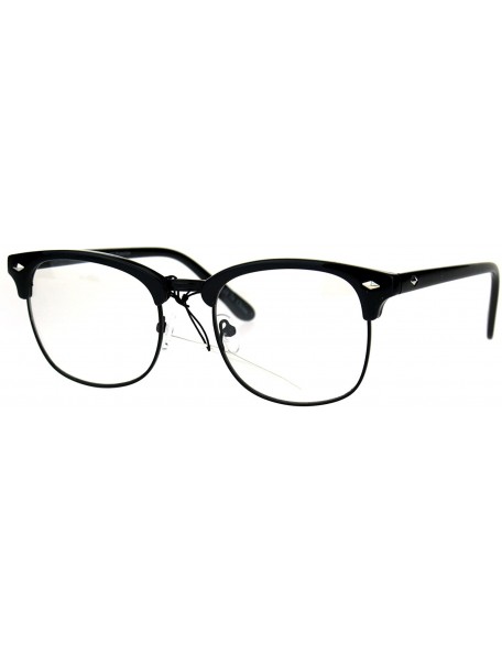 Rectangular Mens Classic Horned Half Rim Hipster Nerdy Retro Eye Glasses - All Black - C9183N7DL45 $11.49