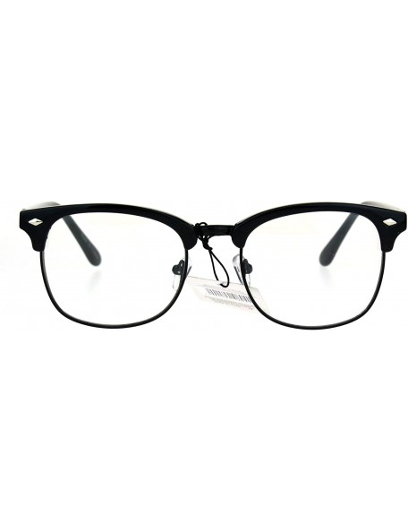 Rectangular Mens Classic Horned Half Rim Hipster Nerdy Retro Eye Glasses - All Black - C9183N7DL45 $11.49