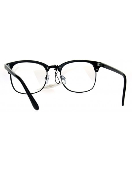 Rectangular Mens Classic Horned Half Rim Hipster Nerdy Retro Eye Glasses - All Black - C9183N7DL45 $11.49