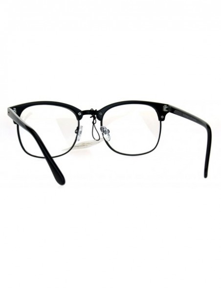 Rectangular Mens Classic Horned Half Rim Hipster Nerdy Retro Eye Glasses - All Black - C9183N7DL45 $11.49