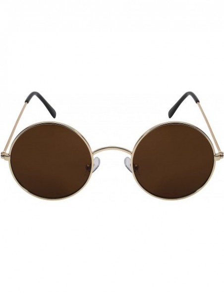 Round Vintage Inspired Round Circle Frames with Flat Mirrored Lens 25100&EC3138 - Gold/Brown Lens - CI12DG4EGN5 $8.06