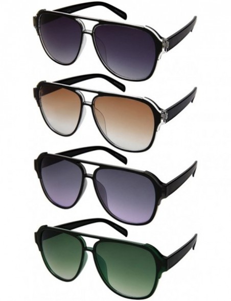 Aviator Fashion Aviator Brow Bar Plastic Sunglasses w/Mirrored Lens 541086TT-REV - Clear Grey Frame/Grey-blue Lens - CU180W4T...
