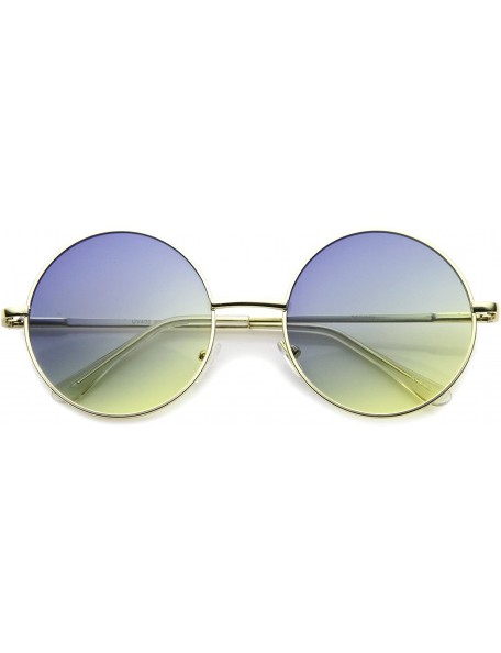 Oversized Bohemian Full Metal Frame Gradient Flat Lens Oversize Round Sunglasses 54mm - Gold / Blue-yellow - CR12I21S65V $14.32